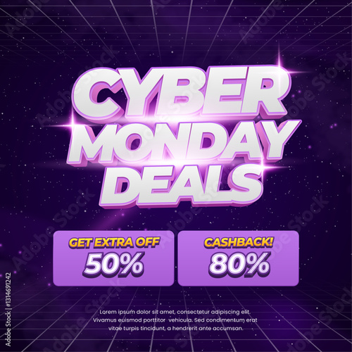 Shopping Cyber Monday Sale discount deals mix dark purple gradient Promotional Digital Banner square Poster Flyer Template