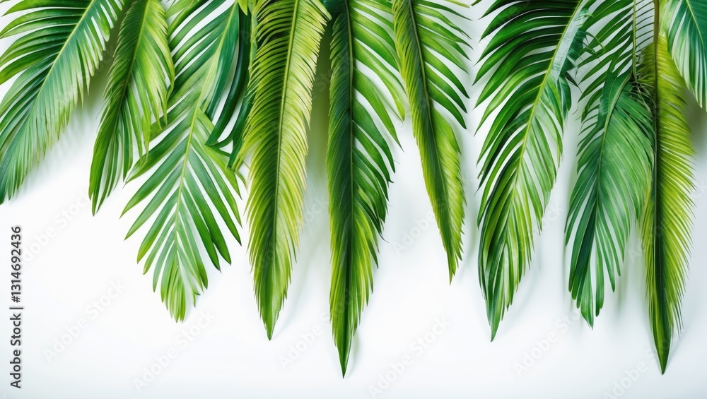 Obraz premium Collection of palm leaves pattern in green, isolated on a white background.