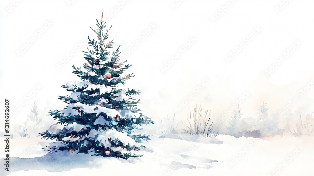 Winter Christmas tree snow watercolor art Winter Christmas tree snow watercolor art