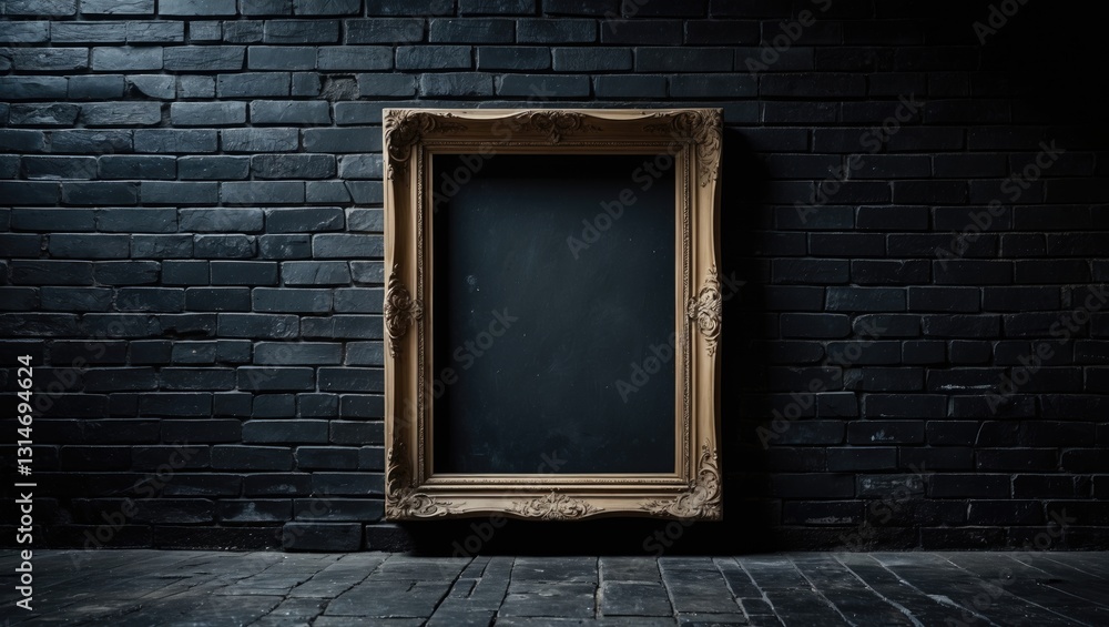 frame on black brick wall with empty space frame on black brick wall with empty space