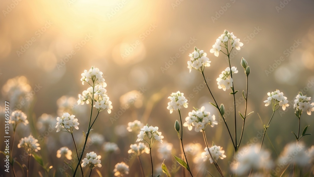 Flowers highlighted against a sunlit background. Spring floral meadow. Flowers highlighted against a sunlit background. Spring floral meadow.