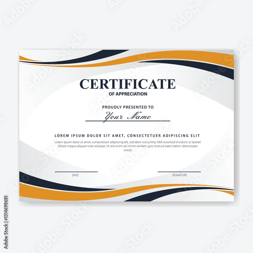 Appreciation certificate design, wavy background, printable template