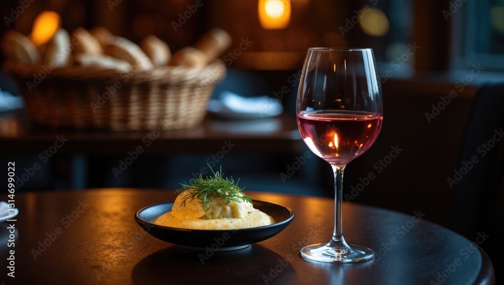 Naklejka premium glass of wine accompanying dinner