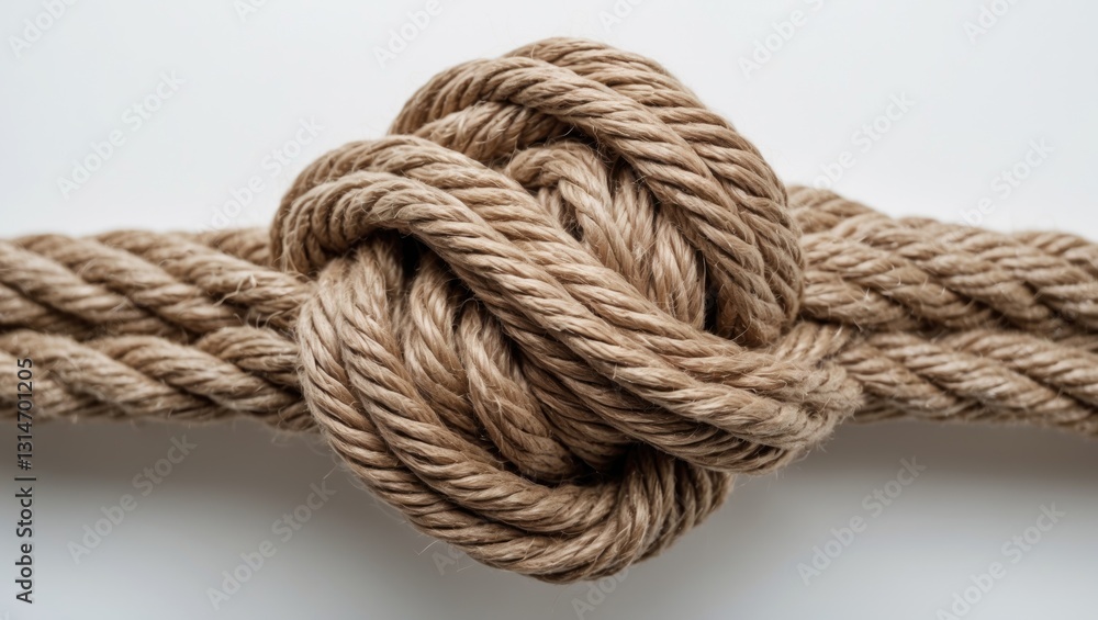 Knot of Running bowline loop close-up on thick jute rope set against a background. Knot of Running bowline loop close-up on thick jute rope set against a background.