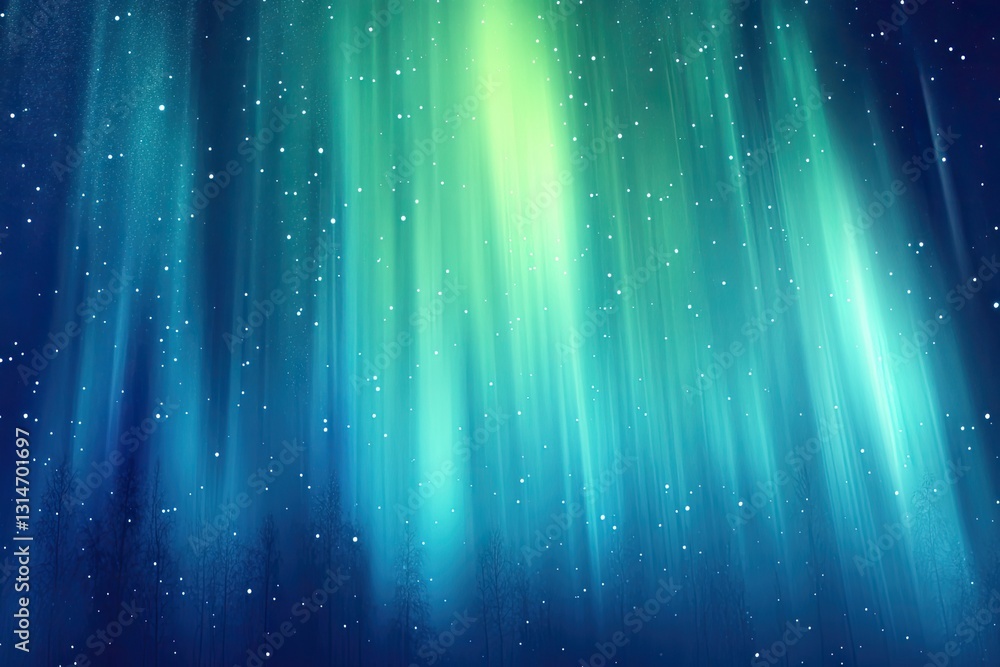 Stunning Teal and Green Aurora Borealis Display over Silhouetted Trees at Night Stunning Teal and Green Aurora Borealis Display over Silhouetted Trees at Night