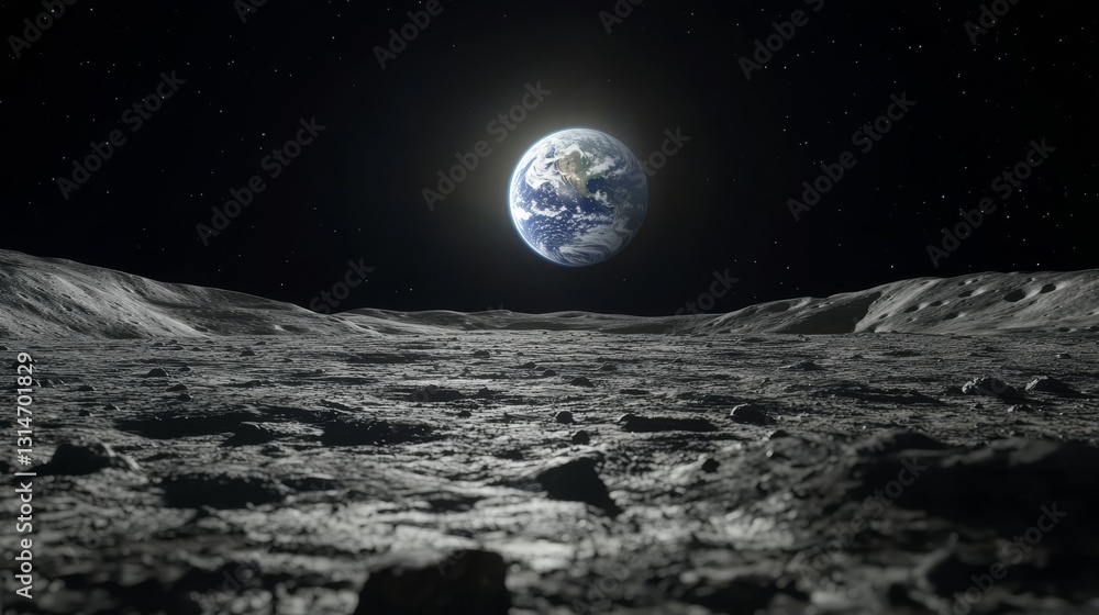 Obraz premium View of Earth seen from the surface of the Moon