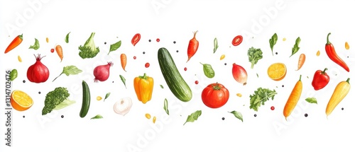 Wallpaper Mural Vibrant watercolor vegetables and fruit illustration on white background for healthy eating concept Torontodigital.ca