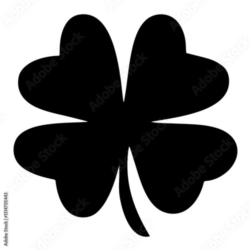 Black silhouette of a four-leaf clover symbolizing St. Patrick's Day and Irish tradition, representing luck, prosperity, and cultural heritage.

