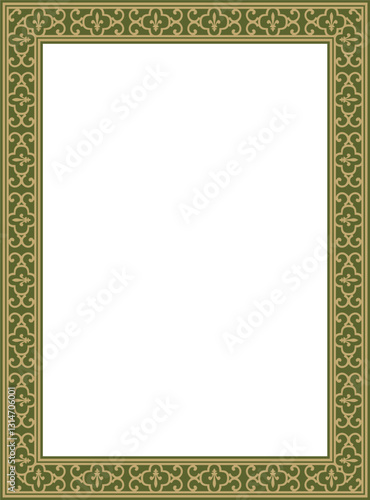 Vector gold with green square classic renaissance ornament. Rectangle, european border, revival style frame