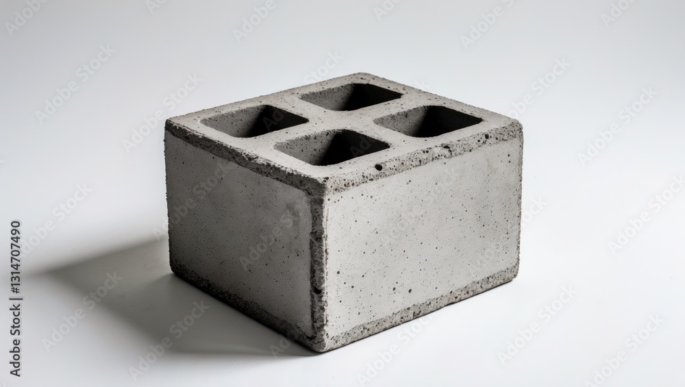 Single Gray Concrete Cinder Block Set Apart Against a White Background Single Gray Concrete Cinder Block Set Apart Against a White Background
