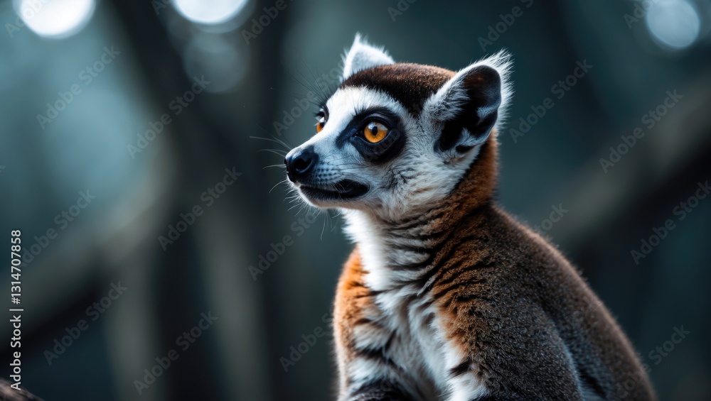 Fototapeta premium Lemur with a ringed tail viewed from the side.