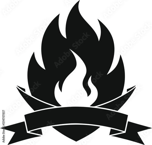Fire flame silhouette black tight with ribbon artwork vector illustration