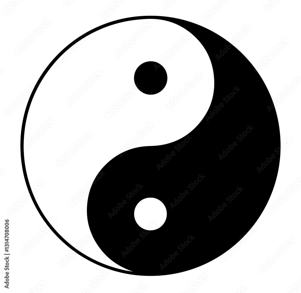 Yin-Yang symbol split into black and white parts with dots representing harmony. Yin-Yang symbol split into black and white parts with dots representing harmony.