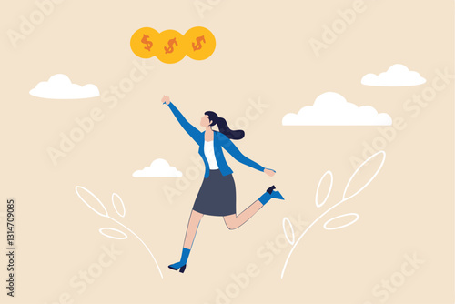 Bitcoin market risk, volatility and danger crypto currency price, challenge to success in bitcoin investment concept, smart businesswoman performing plates spinning with shiny bitcoin physical coins.