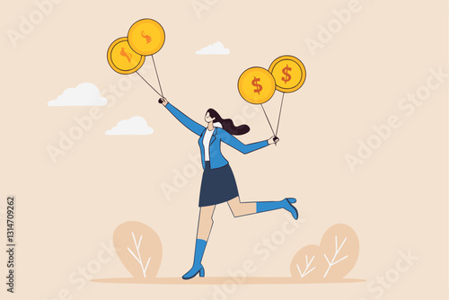 Bitcoin market risk, volatility and danger crypto currency price, challenge to success in bitcoin investment concept, smart businesswoman performing plates spinning with shiny bitcoin physical coins.