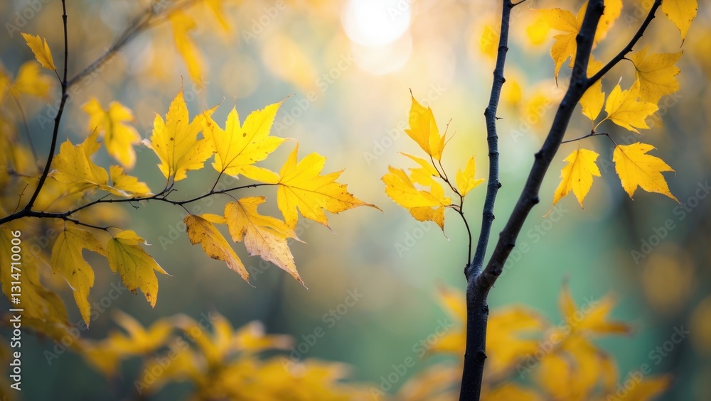 Yellow leaves on slender branches with shallow depth of field Yellow leaves on slender branches with shallow depth of field
