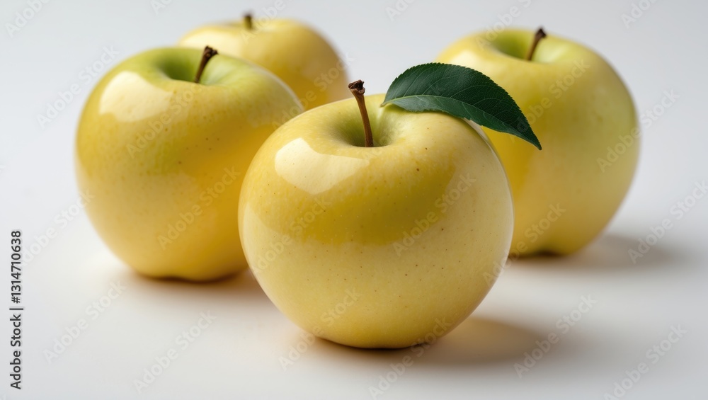 Yellow apple on a white background, isolated with clipping path, showing full depth of field. Yellow apple on a white background, isolated with clipping path, showing full depth of field.