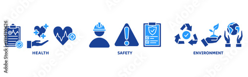 Icon set of hse web vector illustration concept with icons of health, safety, environment