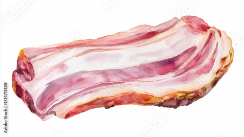 Vector illustration, bacon, pork lard  slice,
 watercolor illustration on white background