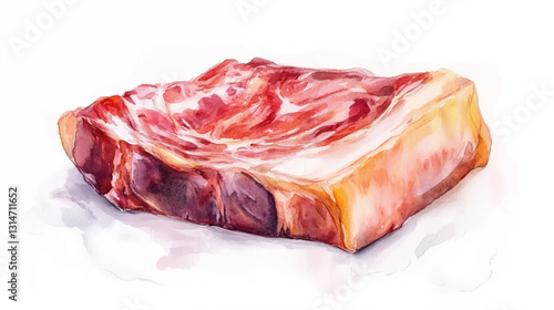 Vector illustration, bacon, pork lard  slice,
 watercolor illustration on white background