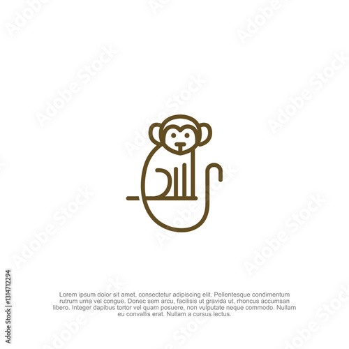 Simple outline minimalist monkey logo with smooth lines and friendly appeal, great for playful branding, mascot logos, and creative agencies