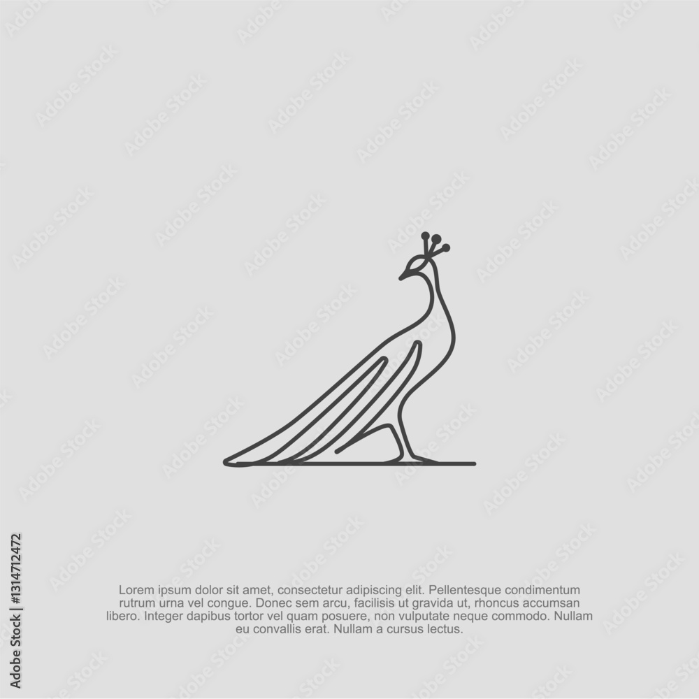 Fototapeta premium Outline peacock bird minimalist logo with a graceful and luxurious design, suitable for fashion brands, beauty businesses, and premium creative agencies