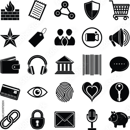 Ecommerce Security Icons Firewall, Payment, Privacy, and Data