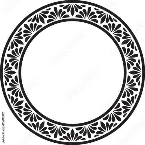 Vector black monochrome stencil round classic byzantine ornament. Circle, ring, border, Ancient Greece, Eastern Roman Empire frame. Decoration of the Russian Orthodox Church