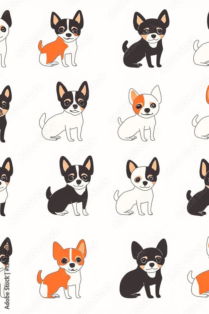 Fototapeta premium Repeated small dog designs with a retro twist, nostalgic and low contrast aesthetic.