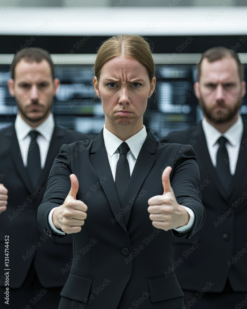 Group of professionals giving thumbs up in formal attire. Group of professionals giving thumbs up in formal attire.