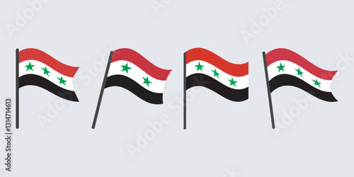 Syrian Flag Design Set Against a Light Gray Background, Syria flag in design shape set, syria national flag vector set