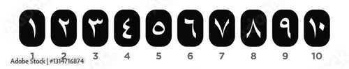 Arabic numerals black and white with number alphabet . eastern arabic numbers, arabic numerals . Vector file isolated on a transparent background