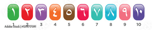 Arabic numerals full color with number alphabet . eastern arabic numbers, arabic numerals . Vector file isolated on a transparent background