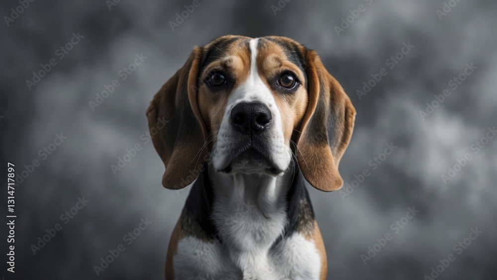 Beagle dog portrait in monochrome. Beagle dog portrait in monochrome.
