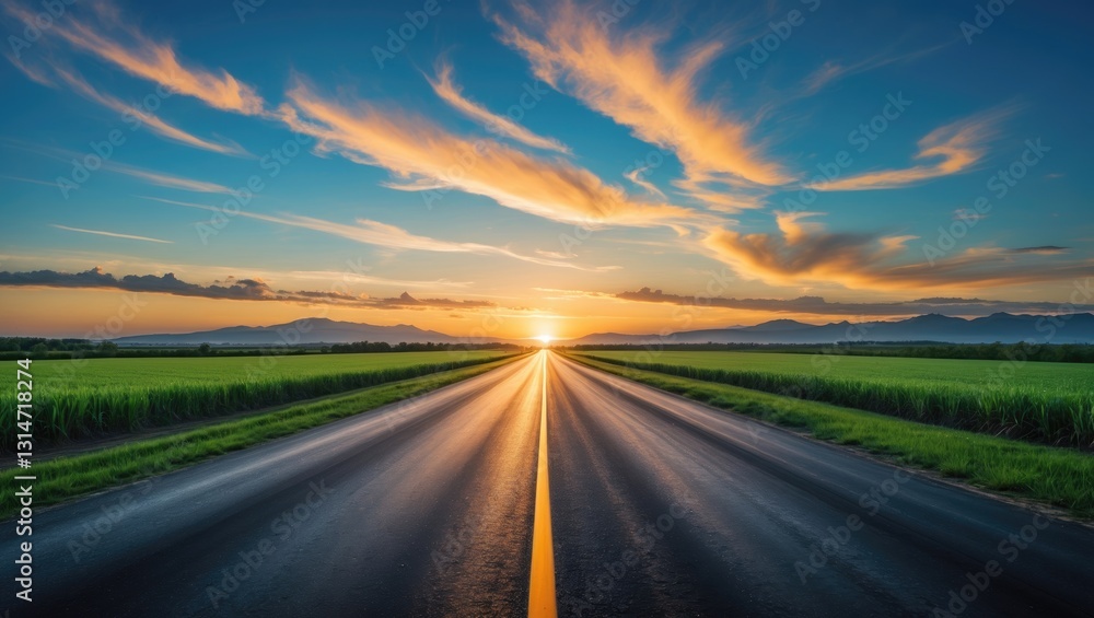 Naklejka premium An unoccupied road and sky gazing toward the horizon.