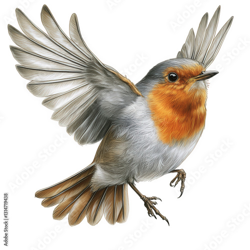 A skillfully crafted illustration of a European robin in a lively, transparent background, PNG