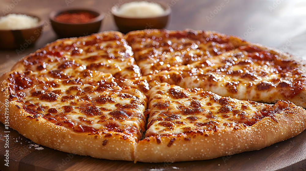 Freshly Baked Hawaiian Pizza Served with Toppings on Wooden Table in Natural Light Freshly Baked Hawaiian Pizza Served with Toppings on Wooden Table in Natural Light