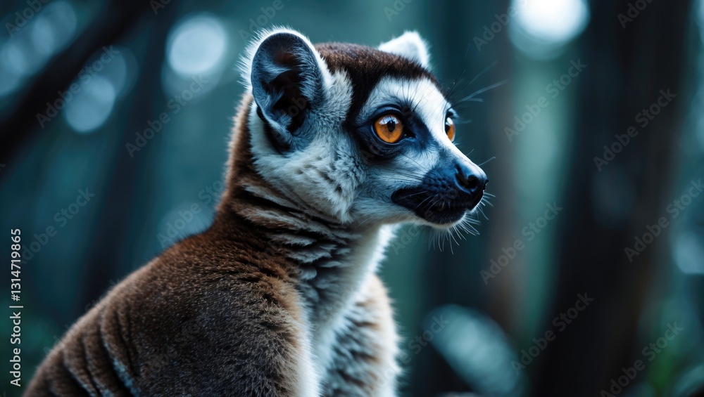 Fototapeta premium Ring-tailed lemur seen from the side.