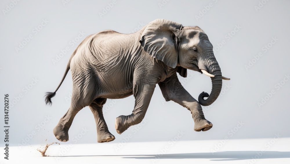 Fototapeta premium African elephant - female leaping and running. Animals isolated on a white background.