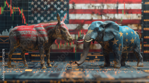 Republican elephant, Democrat donkey. Iconic symbols of USA, Republican and Democrat parties sign.
