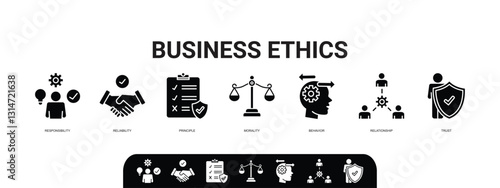 Business ethics icon vector illustration banner web concept with icon of attitude, relationship, reliability, morality, choice, business law and agreement
