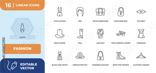 outline icons set - fashion concept. cloth, gym clothes and more.