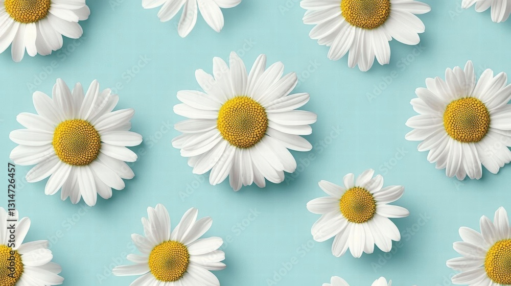 Obraz premium Dainty Daisies on a Pastel Blue Background: A Minimalist Floral Design