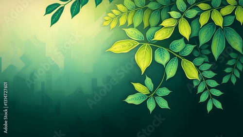 tree branches with green leaves on blue sky