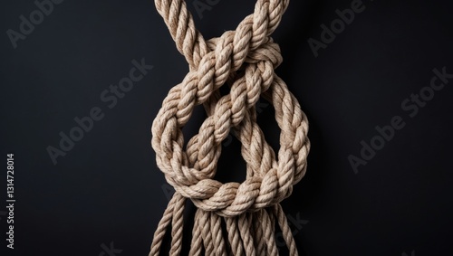 Rope secured in noose knot against background. photo