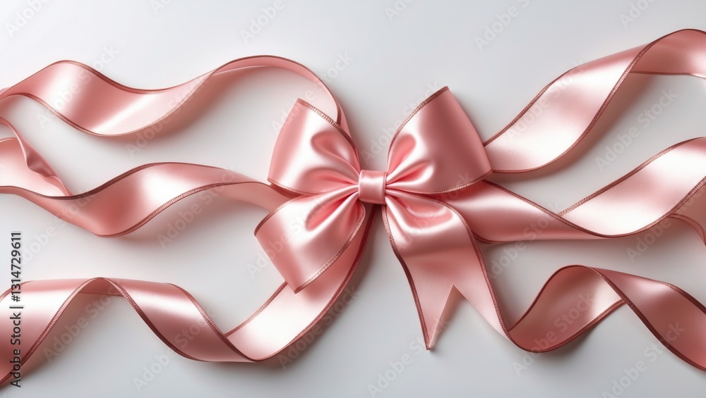 Rose gold pink ribbon satin bow scroll set on a white background, isolated with a clipping path for design decoration elements. Rose gold pink ribbon satin bow scroll set on a white background, isolated with a clipping path for design decoration elements.