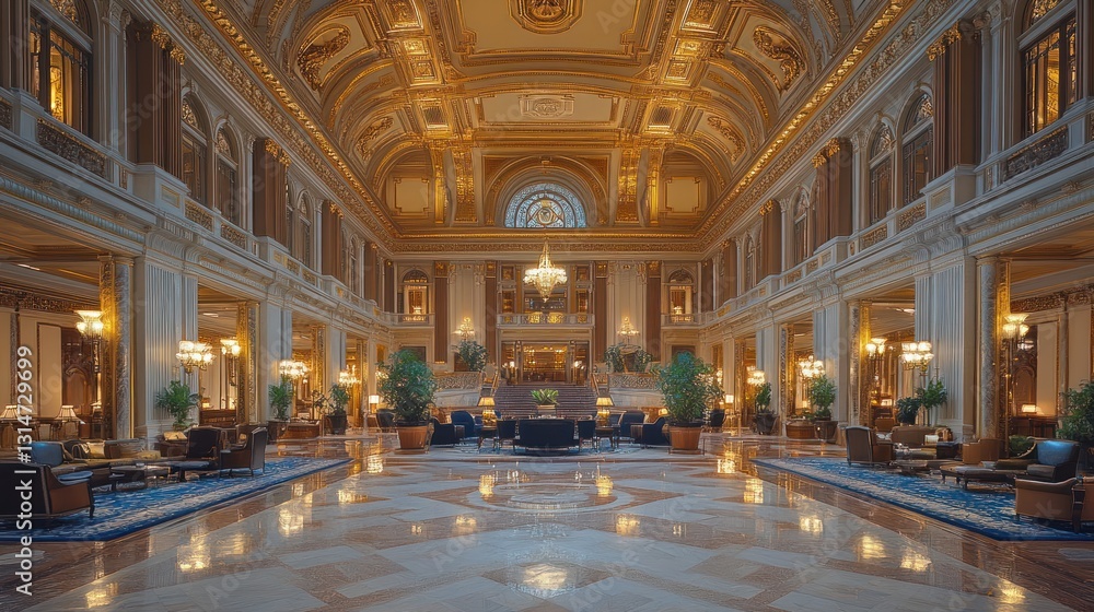 Fototapeta premium Luxurious hotel lobby, elegant interior, grand hall, empty, daytime