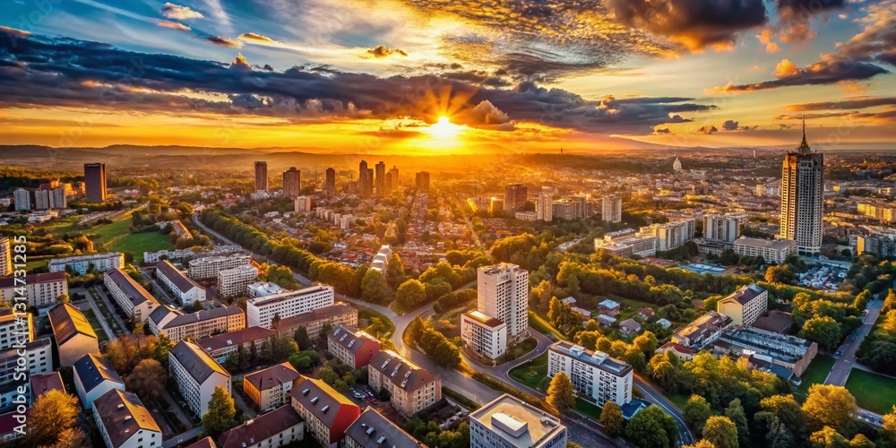 Fototapeta premium Aerial View Success: Inspiring Drone Shot of Thriving Cityscape