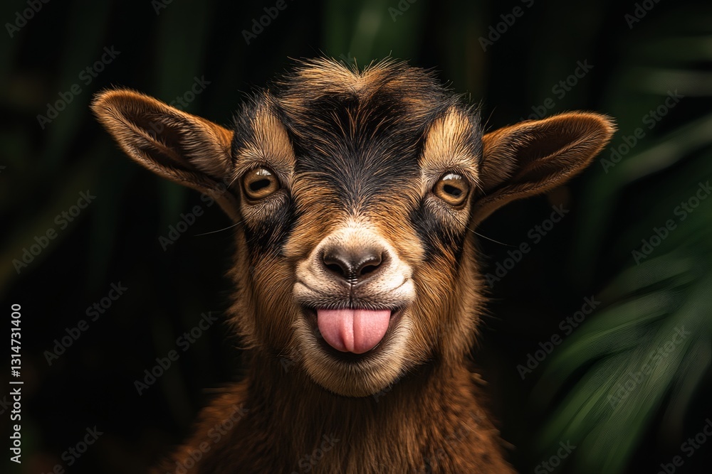 Fototapeta premium Ridiculously Funny Goat Sticking Its Tongue Out With the Goofiest Expression