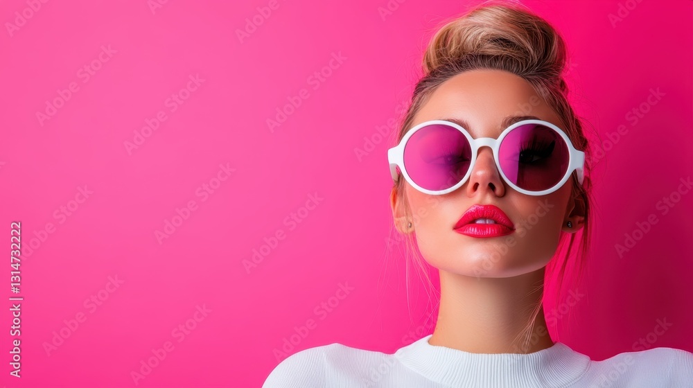 An elegant woman poses confidently in a bright pink outfit paired with oversized sunglasses, reflecting a contemporary style that's both chic and effortlessly cool. An elegant woman poses confidently in a bright pink outfit paired with oversized sunglasses, reflecting a contemporary style that's both chic and effortlessly cool.
